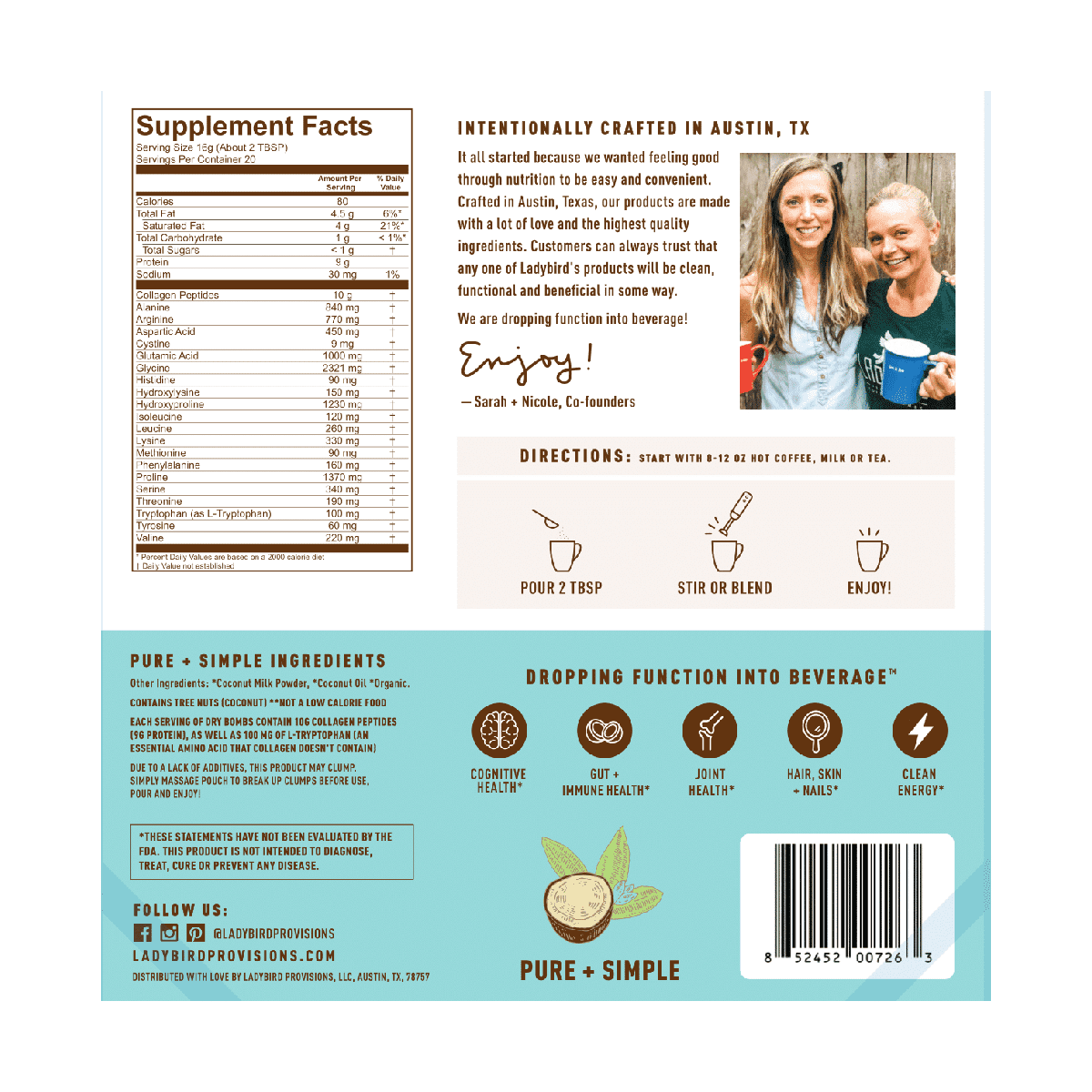 Ladybird Provisions Dry Bombs Dairy Free Collagen Creamer Pure