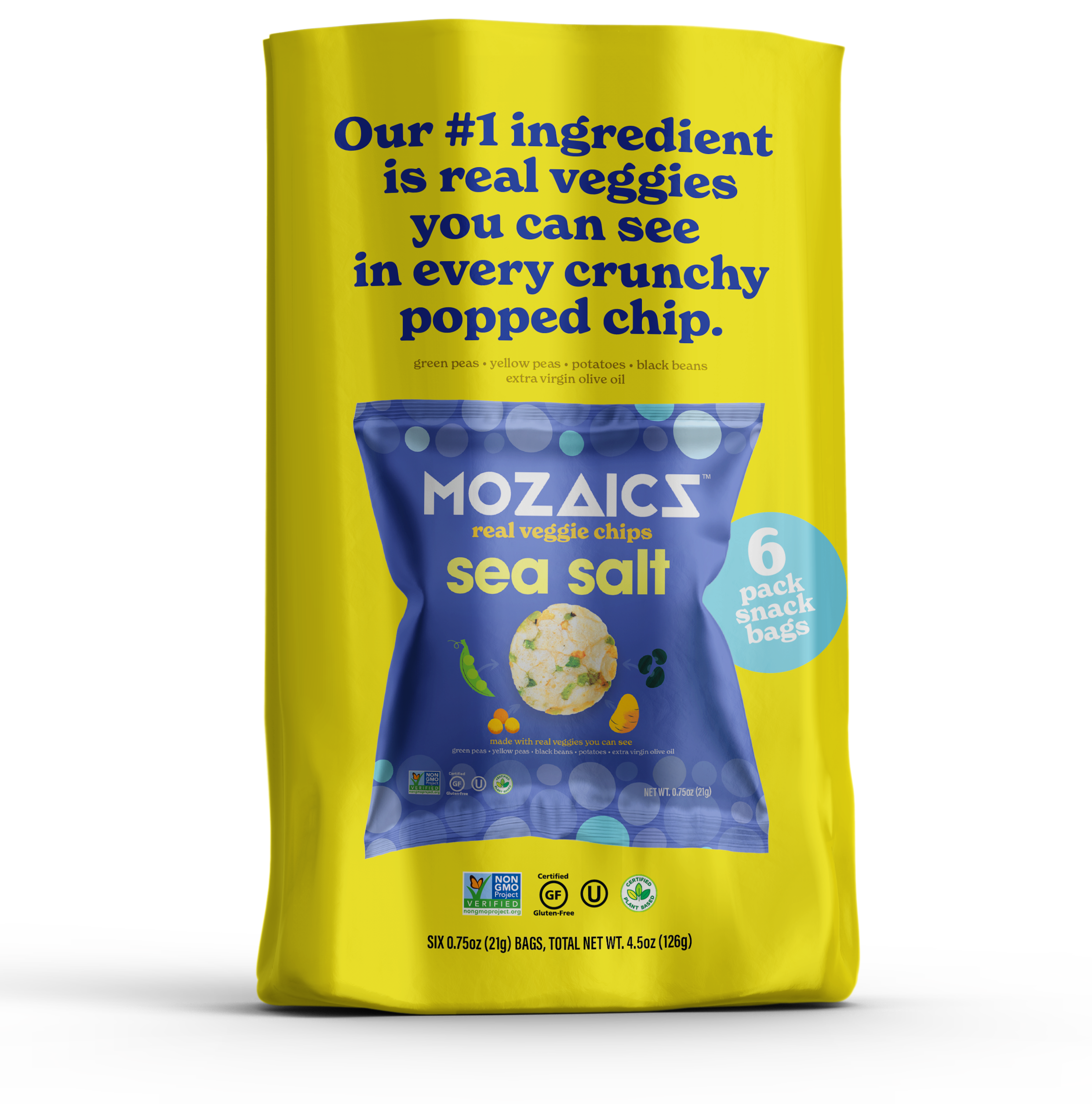Non-GMO Popped Veggie Chips: Sea Salt 0.75 oz (6 Pack)